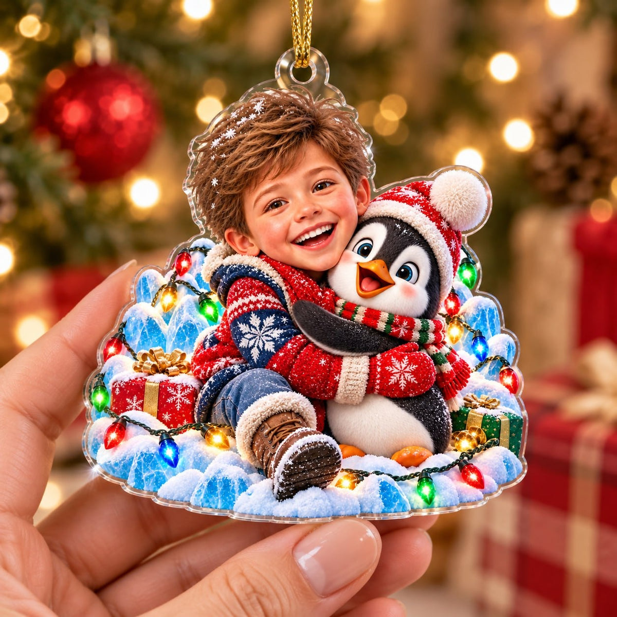 Personalized Penguin Hug Boy Christmas Ornament - image 4 | Jolliboo