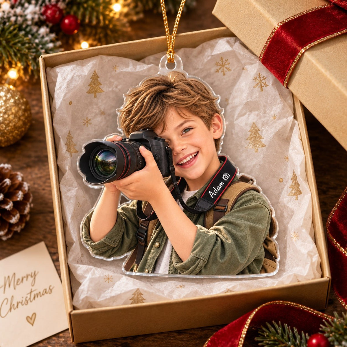Personalized Photographer Boy Christmas Ornament - image 4 | Jolliboo