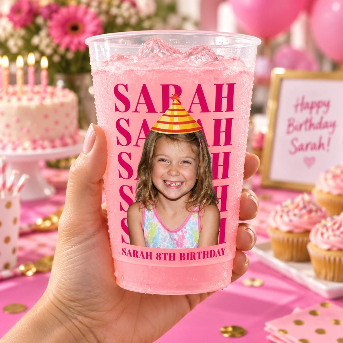 Personalized Pink Frosted Birthday Cup - image 2 | Jolliboo