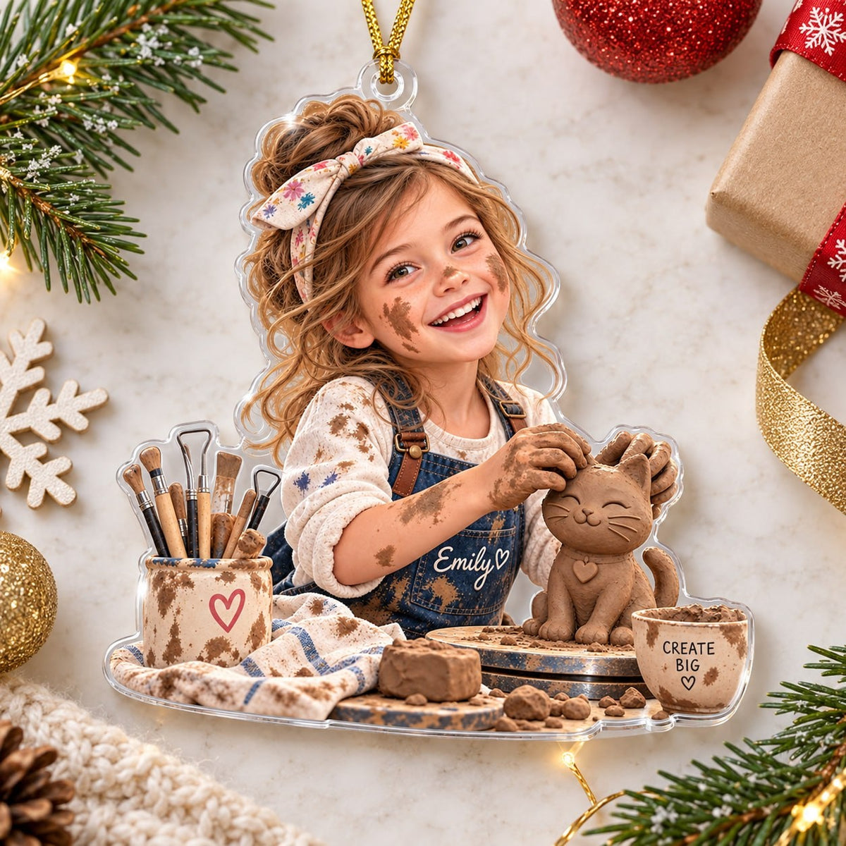 Personalized Pottery Girl Christmas Ornament - image 2 | Jolliboo