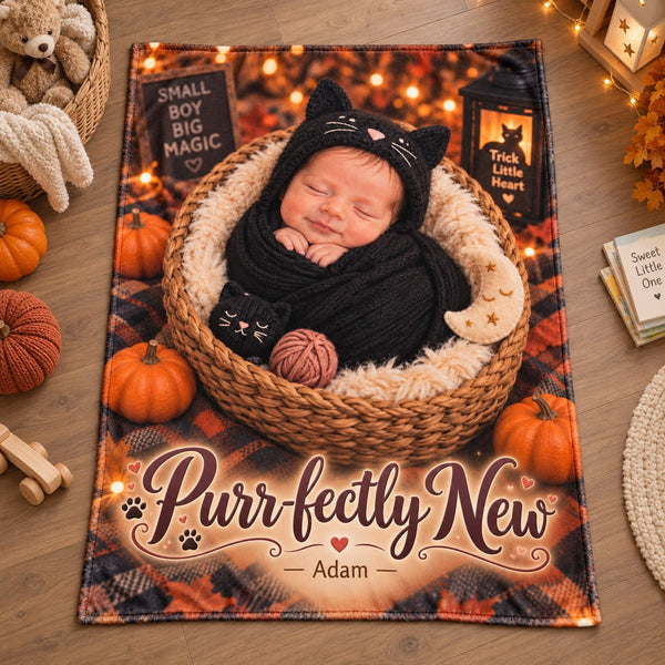Personalized Purr-fectly New Baby Cat Halloween Blanket - image 1 | Jolliboo