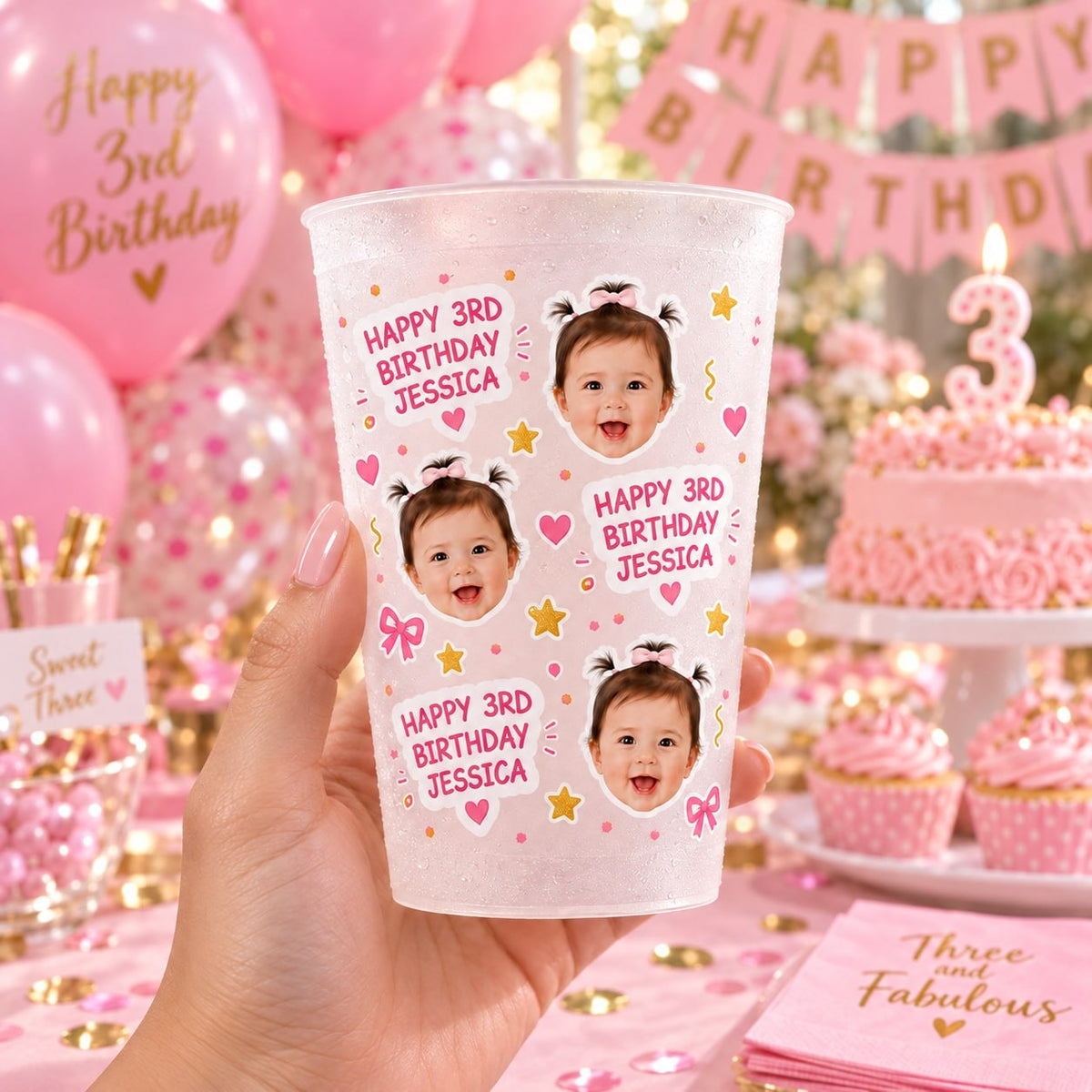 Personalized Repeated Face Birthday Party Cup - image 2 | Jolliboo