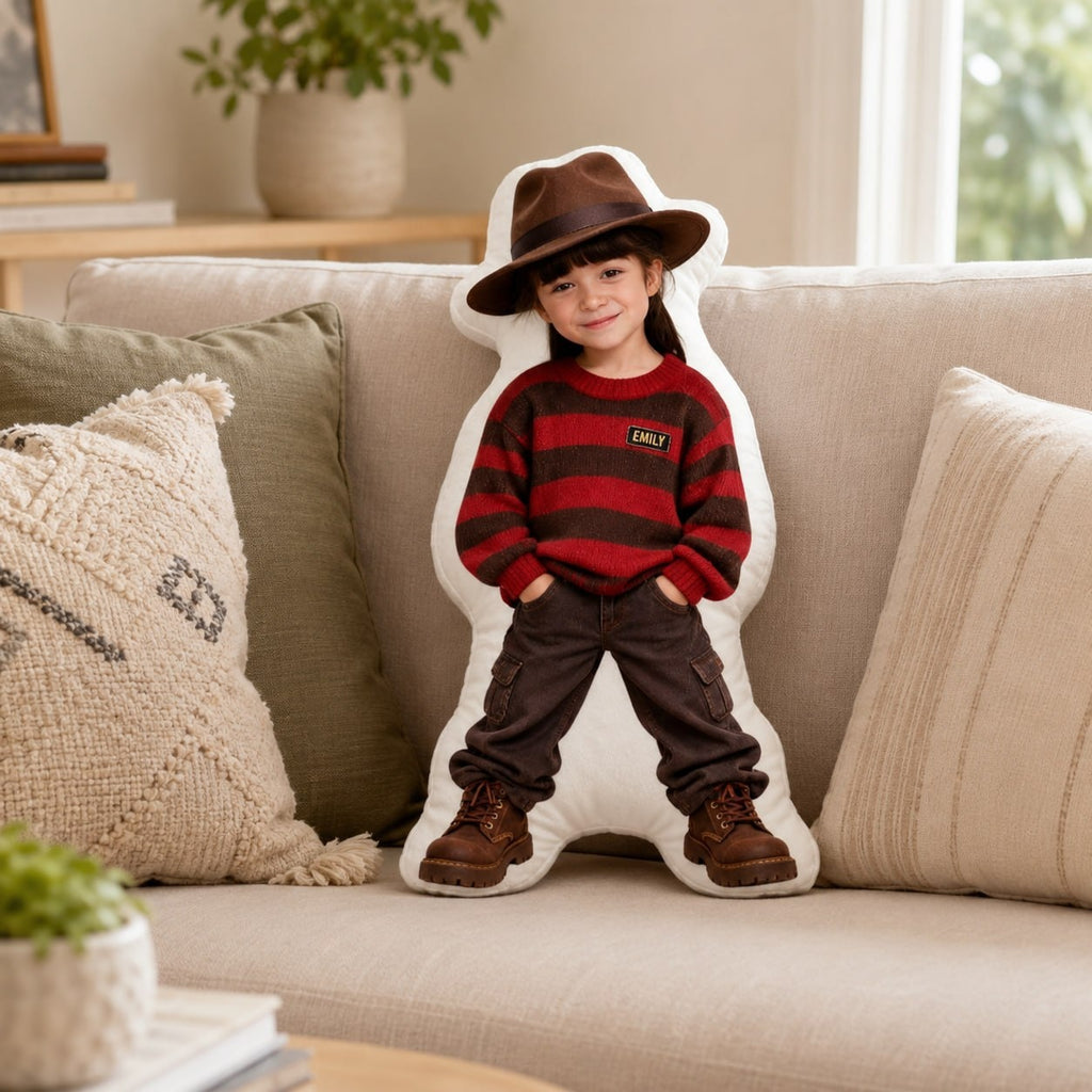 Personalized Retro Striped Sweater Girl Figure Custom Shape Pillow - image 2 | Jolliboo