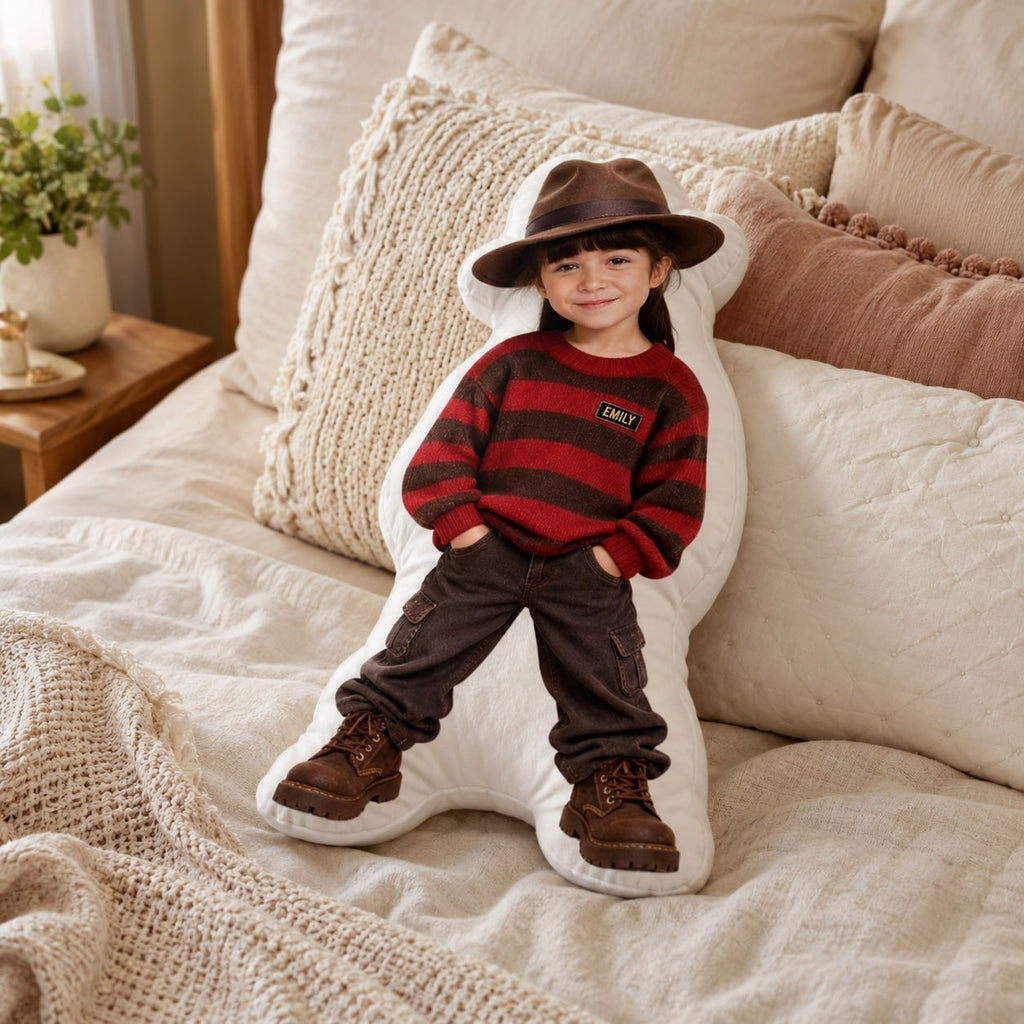 Personalized Retro Striped Sweater Girl Figure Custom Shape Pillow - image 3 | Jolliboo