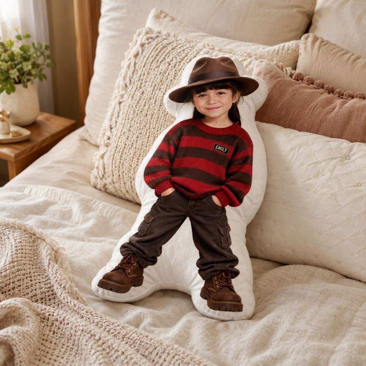 Personalized Retro Striped Sweater Girl Figure Custom Shape Pillow - image 3 | Jolliboo