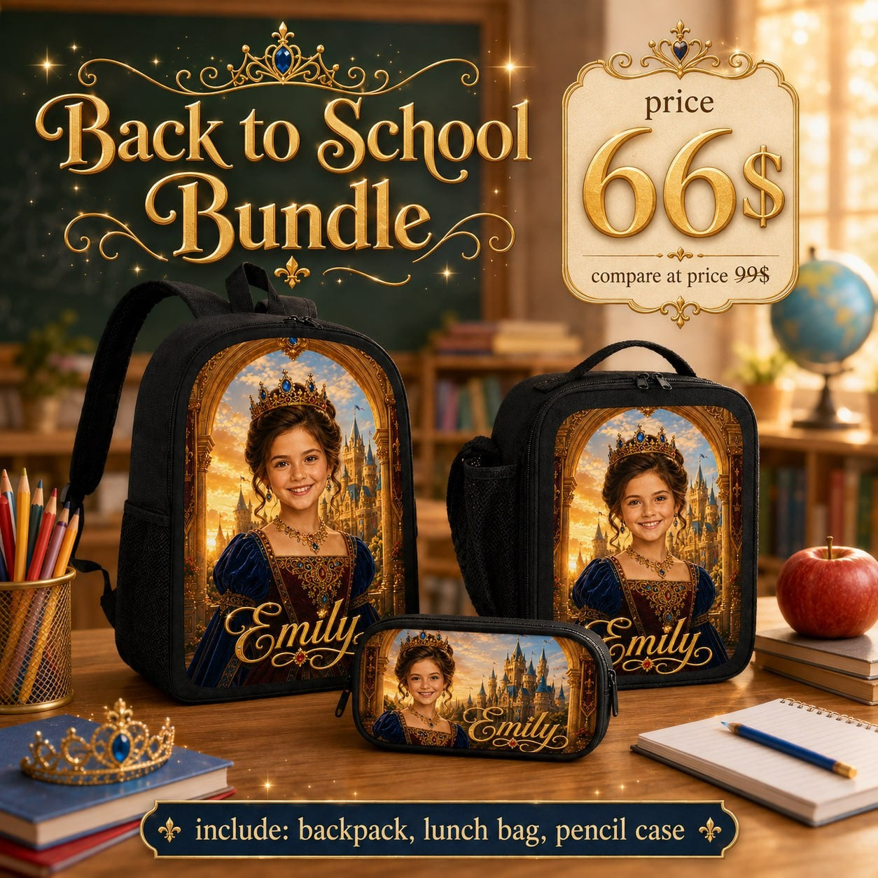 Personalized Royal Queen Girl Backpack - image 6 | Jolliboo
