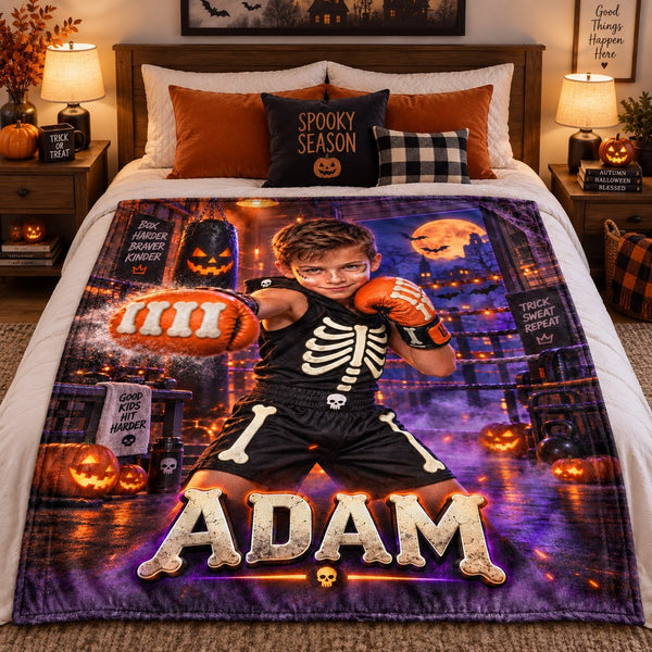 Personalized Skeleton Boxing Champion Halloween Blanket - image 1 | Jolliboo