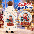 Personalized Snow Much Fun Blanket Hoodie - custom back design close-up lifestyle image | Personalized kids blanket hoodie by Jolliboo