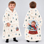 Personalized Snow Much Fun Blanket Hoodie - front and back product mockup | Personalized kids blanket hoodie by Jolliboo