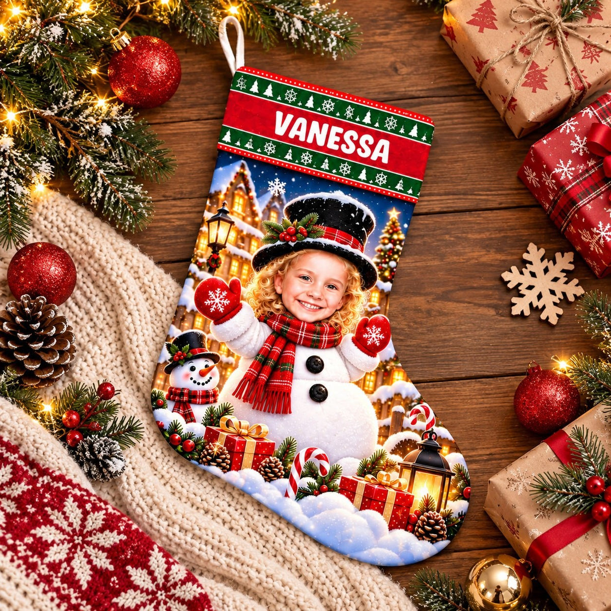 Personalized Snowman Village Christmas Stocking - image 3 | Jolliboo