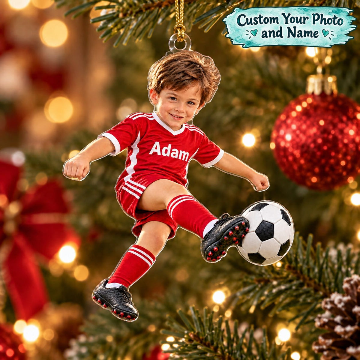 Personalized Soccer Boy Christmas Ornament - image 1 | Jolliboo
