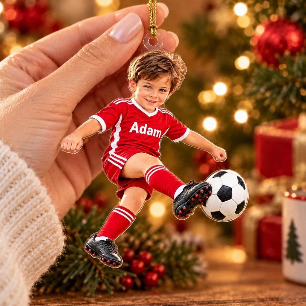 Personalized Soccer Boy Christmas Ornament - image 3 | Jolliboo