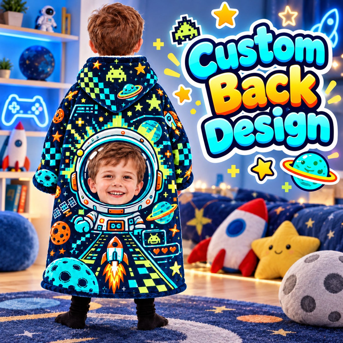 Personalized Space Explorer Blanket Hoodie - product gallery image 3 | Personalized blanket hoodie for kids by Jolliboo