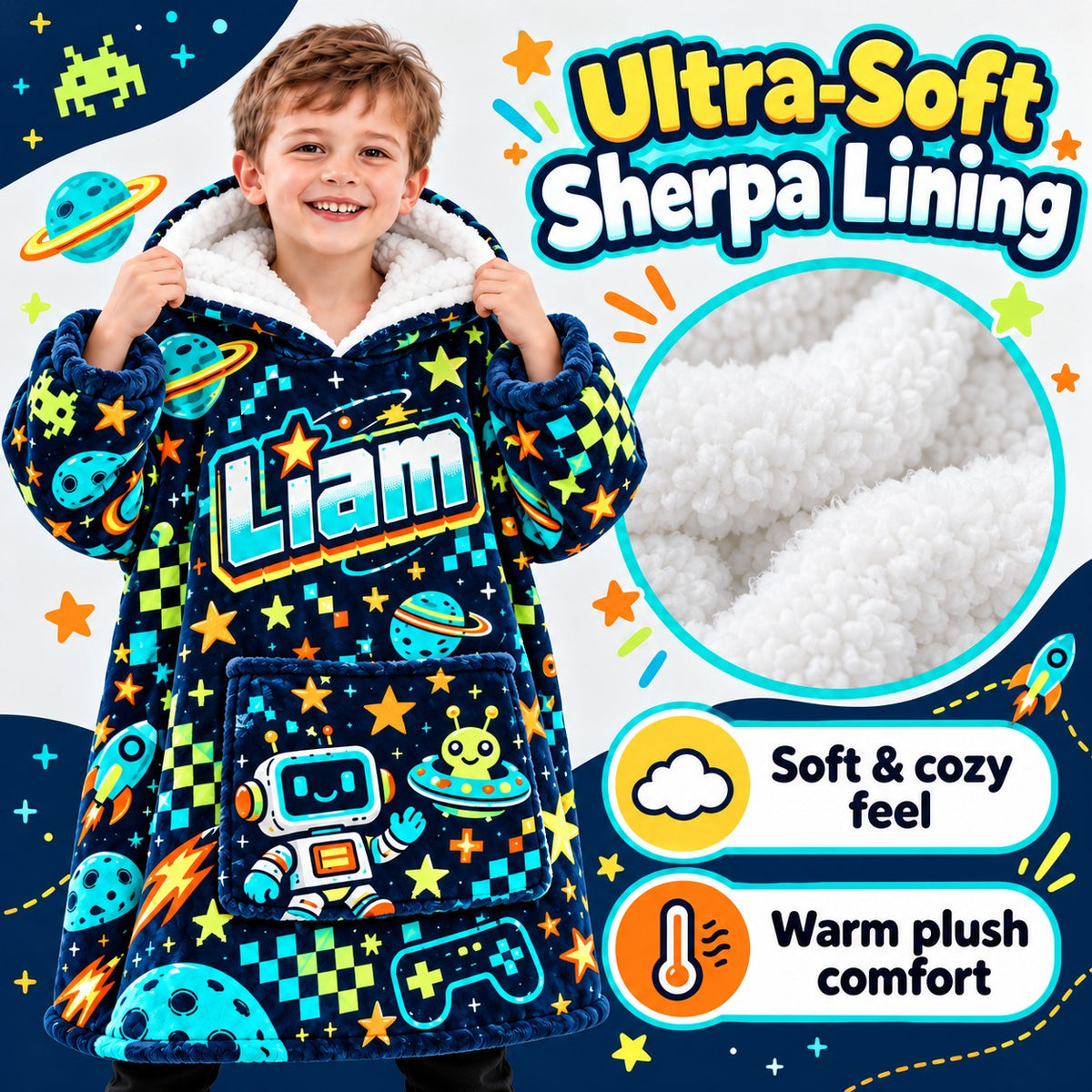 Personalized Space Explorer Blanket Hoodie - product gallery image 4 | Personalized blanket hoodie for kids by Jolliboo