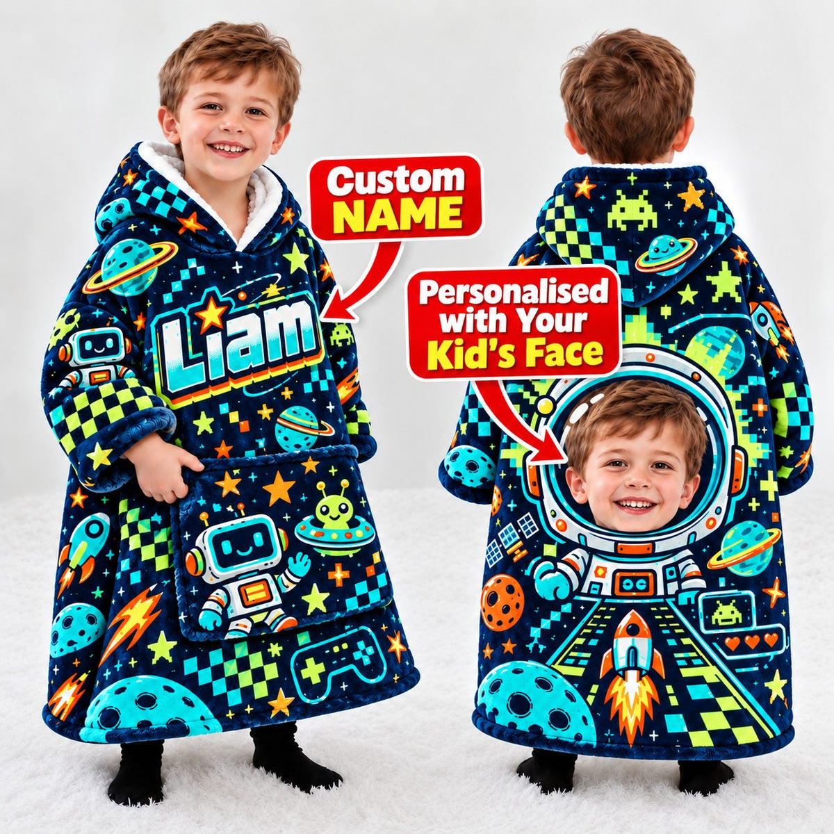 Personalized Space Explorer Blanket Hoodie - featured hero image 4 | Personalized blanket hoodie for kids by Jolliboo
