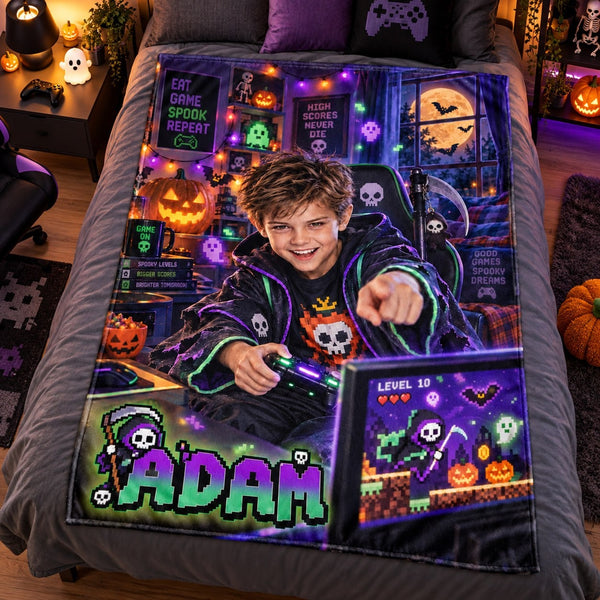 Personalized Spooky Gamer Reaper Halloween Blanket - image 1 | Jolliboo