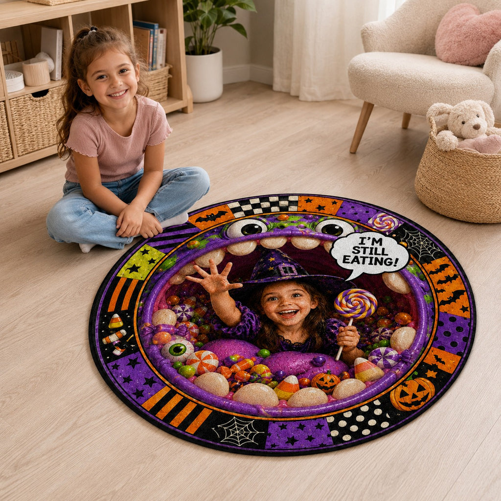Personalized Still Eating Monster Round Rug - still eating monster mouth Halloween round rug gallery mockup 2 | Personalized round rug for kids by Jolliboo