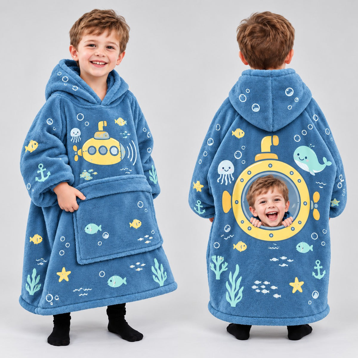 Personalized Submarine Ocean Adventure Blanket Hoodie - product gallery image 13 | Personalized blanket hoodie for kids by Jolliboo