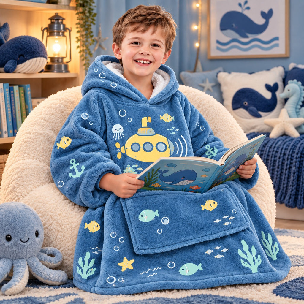 Personalized Submarine Ocean Adventure Blanket Hoodie - product gallery image 14 | Personalized blanket hoodie for kids by Jolliboo