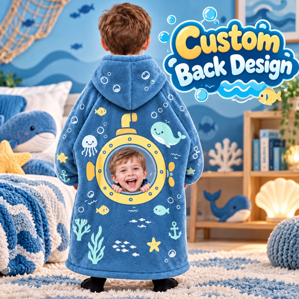 Personalized Submarine Ocean Adventure Blanket Hoodie - product gallery image 15 | Personalized blanket hoodie for kids by Jolliboo