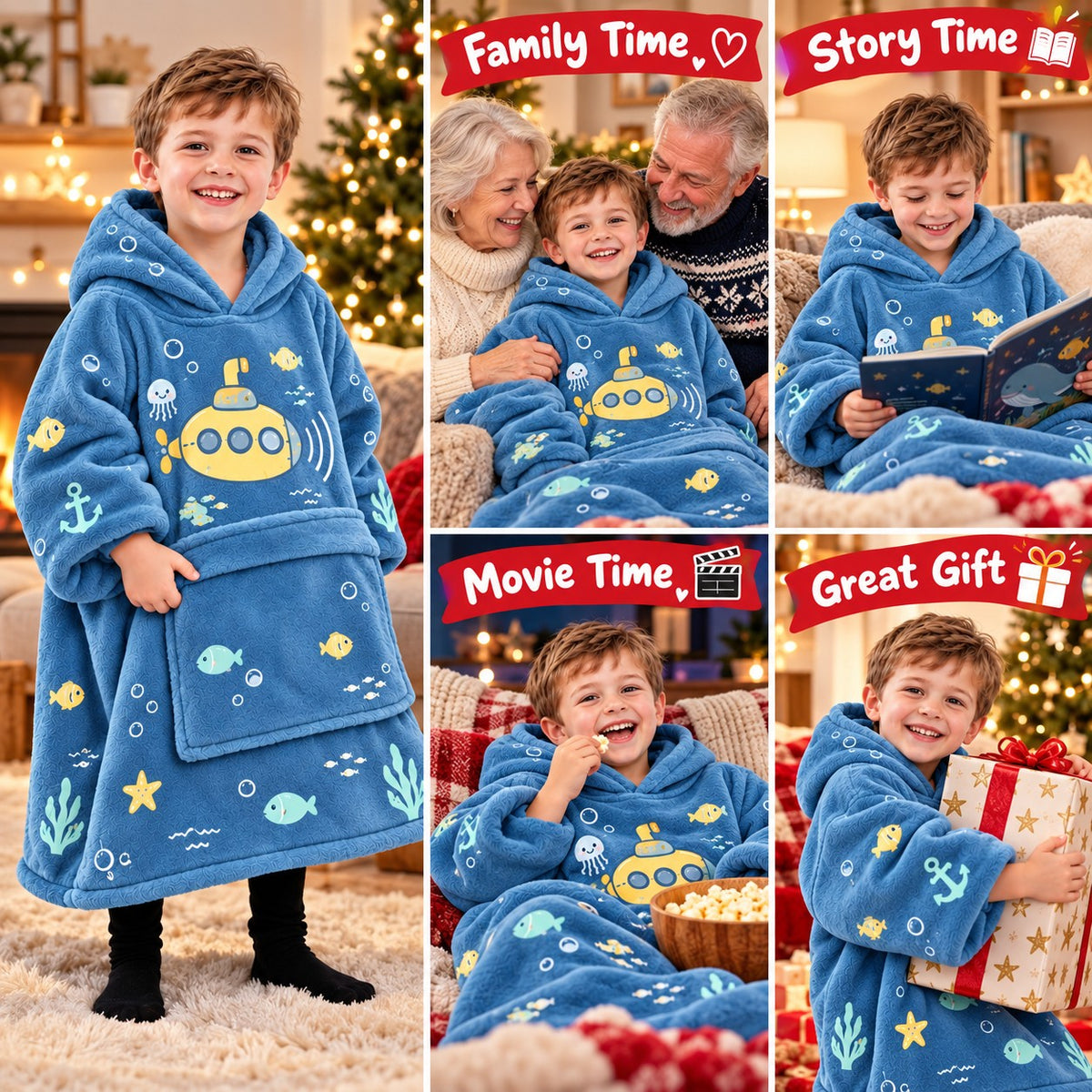 Personalized Submarine Ocean Adventure Blanket Hoodie - product gallery image 17 | Personalized blanket hoodie for kids by Jolliboo