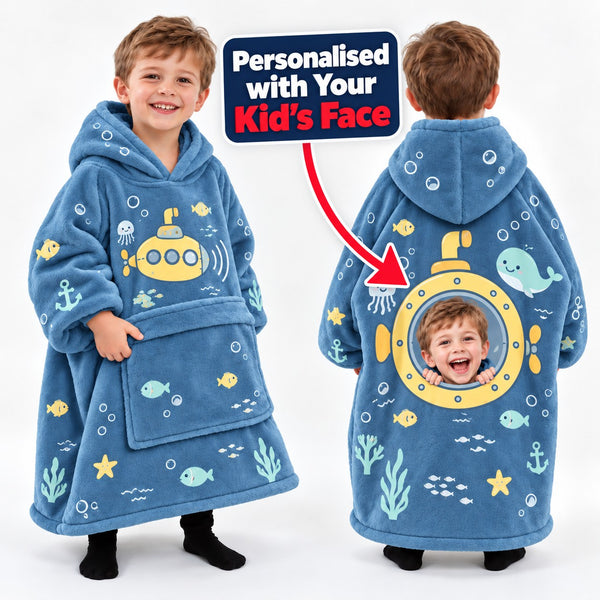 Personalized Submarine Ocean Adventure Blanket Hoodie - featured hero image 2 | Personalized blanket hoodie for kids by Jolliboo