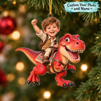 Personalized T Rex Riding Boy Christmas Ornament - image 1 | Jolliboo