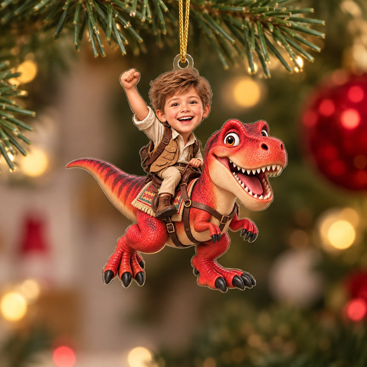 Personalized T Rex Riding Boy Christmas Ornament - image 2 | Jolliboo