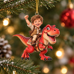 Personalized T Rex Riding Boy Christmas Ornament - image 3 | Jolliboo
