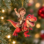 Personalized T Rex Riding Boy Christmas Ornament - image 4 | Jolliboo