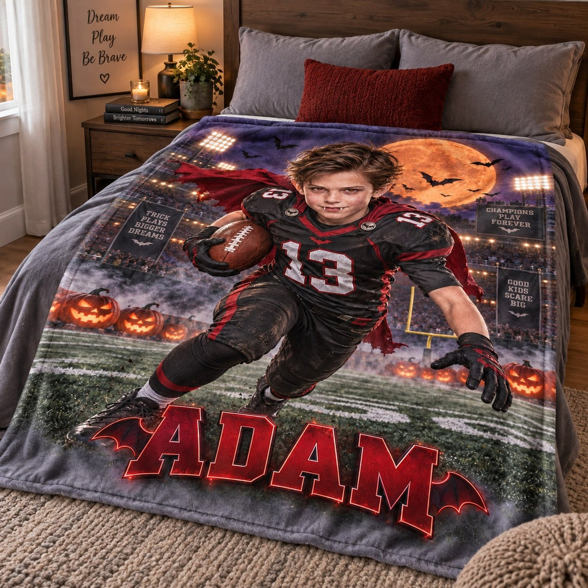 Personalized Vampire Football Champion Halloween Blanket - image 4 | Jolliboo
