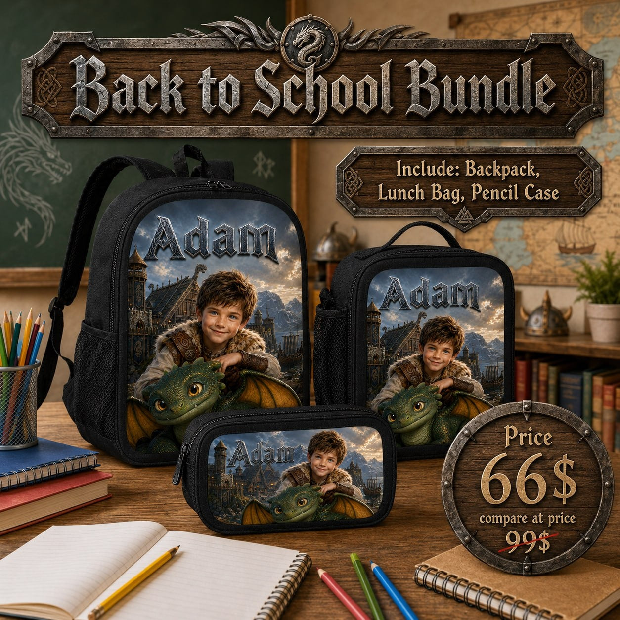 Personalized Viking Dragon Boy Backpack - image 5 | Jolliboo