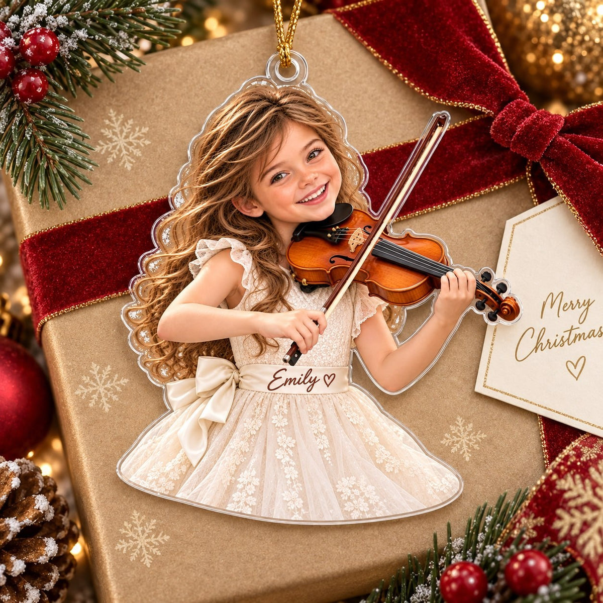Personalized Violin Girl Christmas Ornament - image 2 | Jolliboo