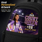Personalized Volleyball Court Queen Casual Backpack - close up vivid personalized volleyball artwork image | Personalized volleyball backpack for girls by Jolliboo