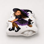 Personalized Witch Broom Black Cat Custom Shape Pillow - witch broom black cat girl side view gallery image 2 | Personalized custom shape pillow for kids by Jolliboo