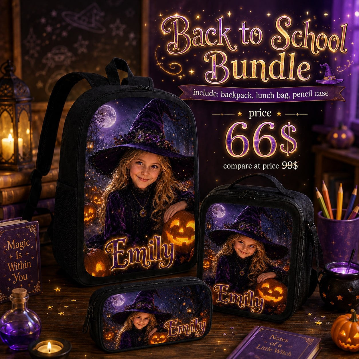 Personalized Witch Girl Backpack - image 5 | Jolliboo