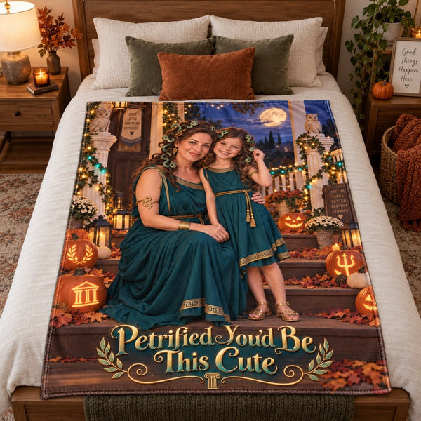 Petrified Youd Be This Cute Mom And Child Medusa Halloween Blanket - image 1 | Jolliboo