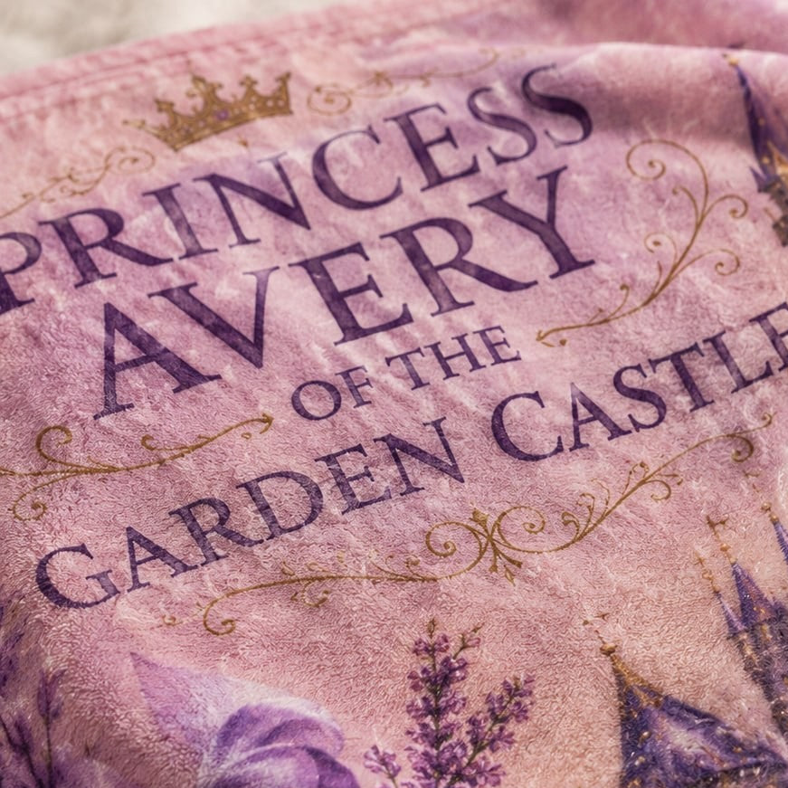 Princess of The Garden Castle Personalised Blanket - personalized garden castle princess blanket styled on a child bed | Personalized fleece blanket for kids by Jolliboo