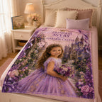 Princess of The Garden Castle Personalised Blanket - gift-ready folded flat lay showing personalized garden castle blanket details | Personalized fleece blanket for kids by Jolliboo