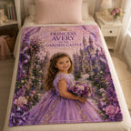 Princess of The Garden Castle Personalised Blanket - hero product shot showing the full garden castle princess blanket design | Personalized fleece blanket for kids by Jolliboo