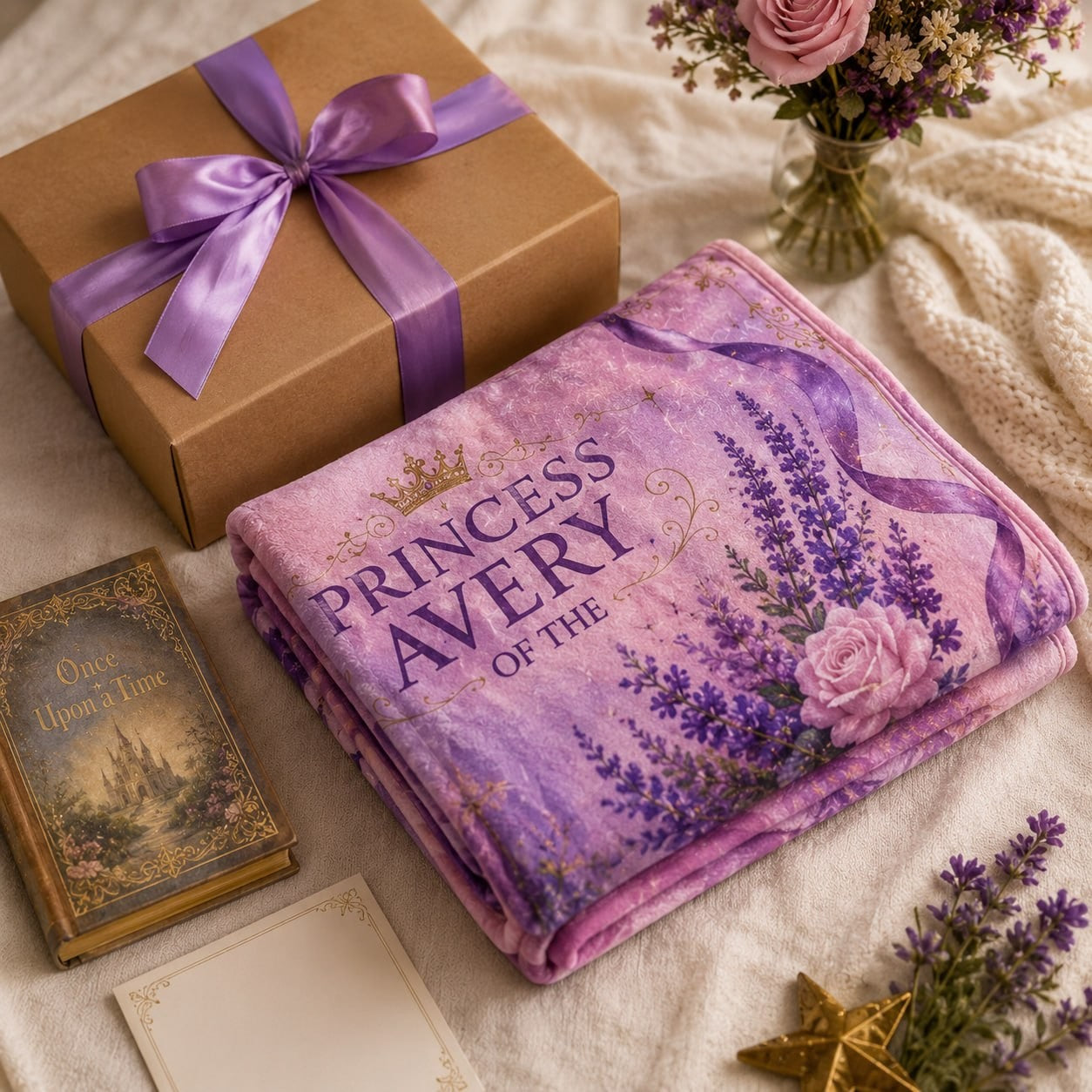 Princess of The Garden Castle Personalised Blanket - cozy bedroom lifestyle shot of the personalized garden castle princess blanket | Personalized fleece blanket for kids by Jolliboo