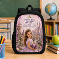 Princess of The Garden Castle Personalised School Backpack - front hero product shot of the Garden Castle princess personalized school backpack in a classroom | Personalized school backpack for kids by Jolliboo