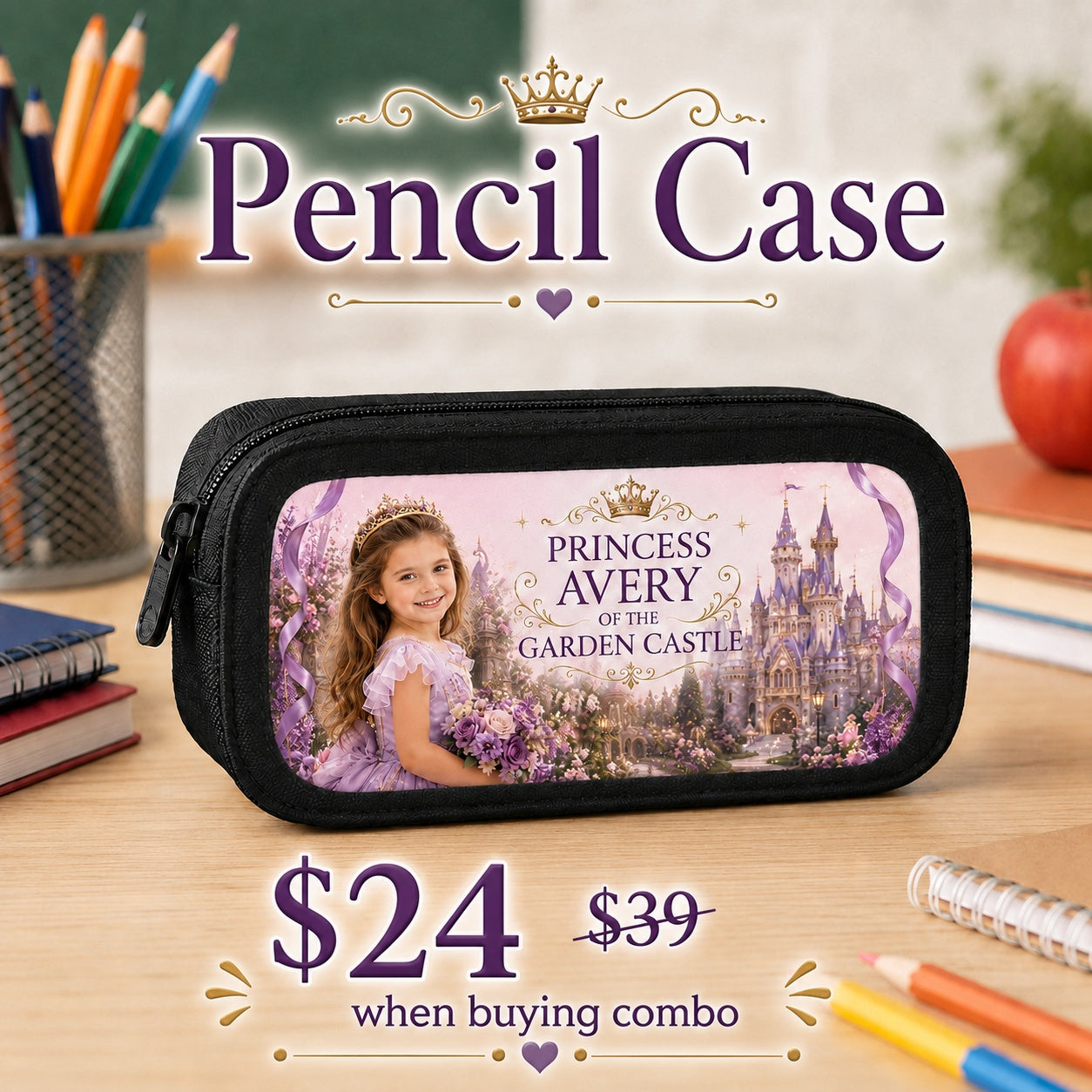 Princess of The Garden Castle Personalised School Backpack - matching pencil case combo offer classroom product image | Personalized school backpack for kids by Jolliboo