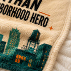 The Little Neighborhood Personalised Blanket - close-up detail of soft fleece texture and printed city artwork | Personalized fleece blanket for kids by Jolliboo
