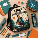 The Little Neighborhood Personalised School Backpack - hero product shot showing the full Little Neighborhood personalized backpack design | Personalized school backpack for kids by Jolliboo