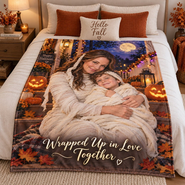 Wrapped Up In Love Together Mom And Child Mummy Halloween Blanket - image 1 | Jolliboo